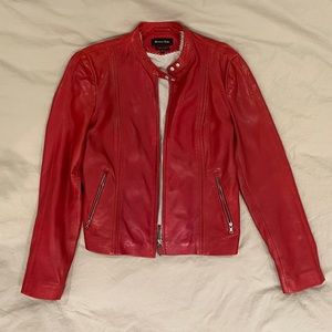 Massimo Dutti | Red Zipped Leather Jacket | Size M